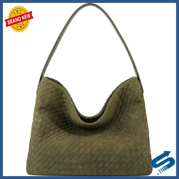 Woven Suede Tote Bag with Top Handle, Fits 13-Inch Laptop, Vegan Leather Hobo - Picture 2 of 8